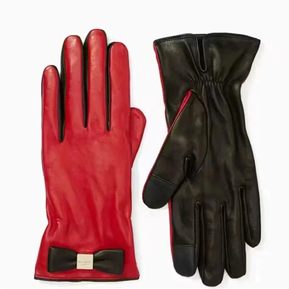 Kate Spade NY ♠️ Leather Colorblock Bow Gloves- M